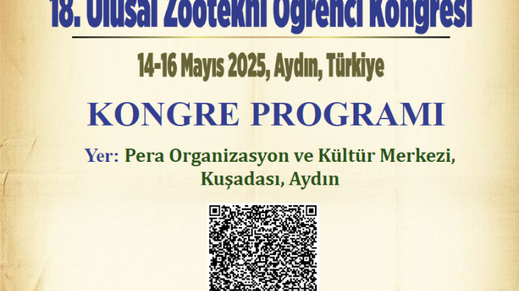 18. ULUSAL ZOOTEKNİ ÖĞRENCİ KONGRESİ SÖZLÜ VE POSTER PROGRAMI